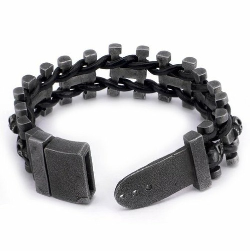 MENDEL Mens 8 9 Inch Heavy Punk Skull Bracelet Bangle Stainless Steel Wristband - 第 3/6 張圖片