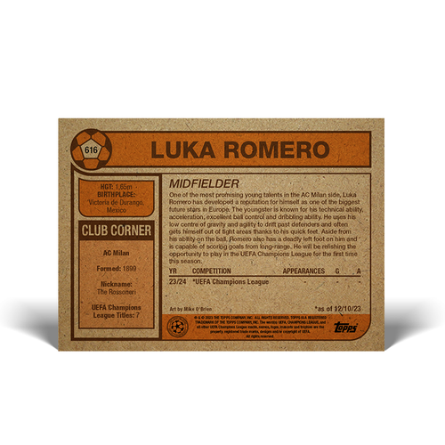 Topps UCL Living Set - Card 616 - Luka Romero - AC Mailand - Bild 2 von 2