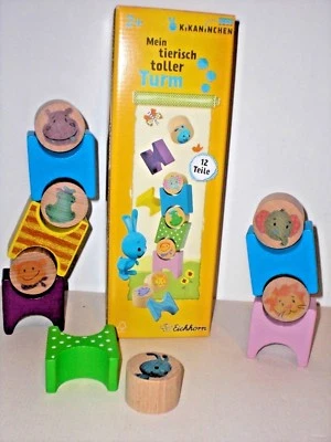 EICHHORN Holzbausteine, Holzspielzeug, Kikaninchen, Stapelturm, Holzklötze, Turm, Kinder