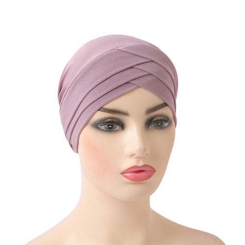 Women Hijab Stretch Wrap Head Hats Muslim Cross Bonnet Chemo Turban Caps Islamic - Picture 9 of 28