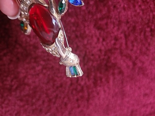 Antike Vintage große 4 Zoll Geier Brosche roter Cabachon & Strass Vogel Anstecknadel - Bild 9 von 19