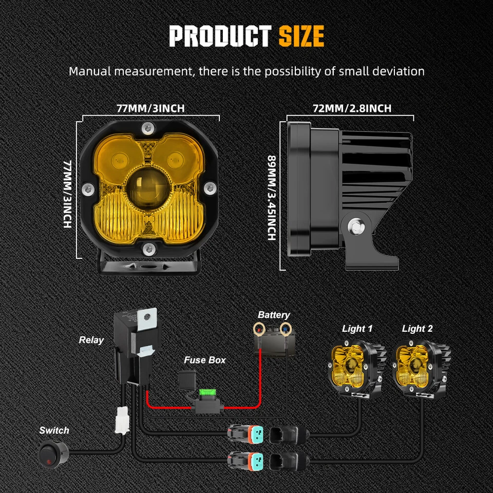 Luces de conducción LED láser cuadradas de 3" vainas ámbar lámpara antiniebla de trabajo para Jeep Chevy 2 un. Foto 4 de 4