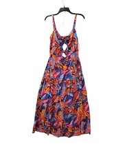 GUESS Maxi Sun Dress M Midi Cut Out Floral Bright Tiered Boho Tropical Summer