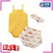 Newborn Baby Girl Summer Clothes Romper Bodysuit Shorts Headband 3Pcs Outfits