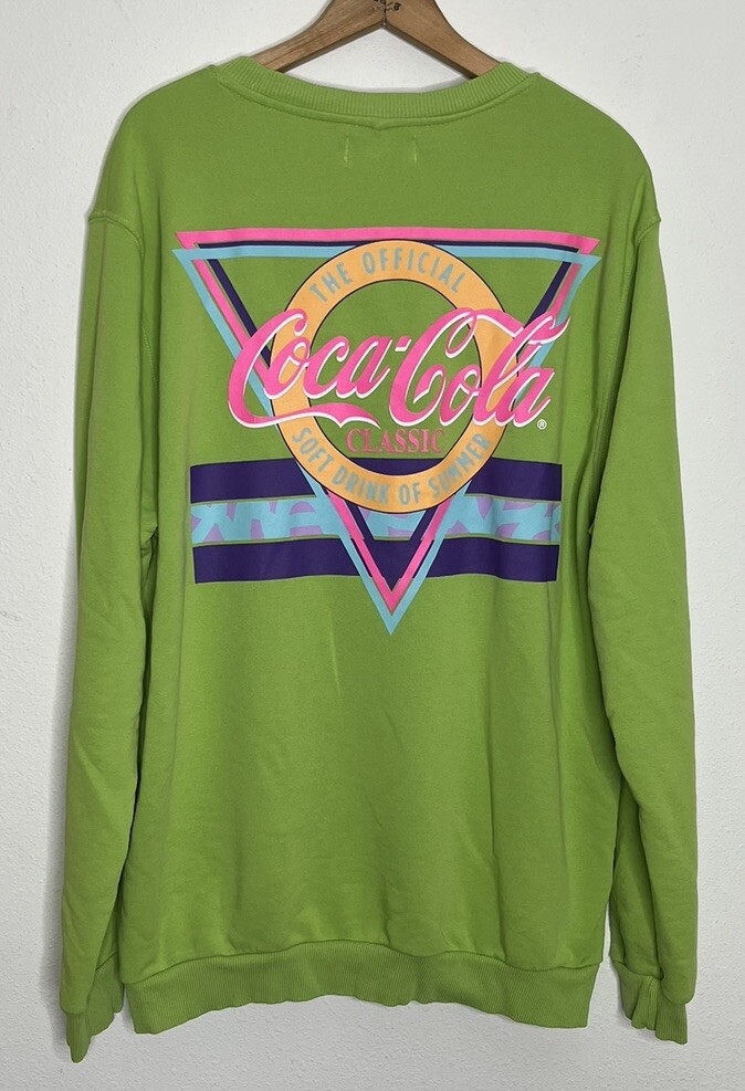 Bershka Coca Cola Crewneck Sweatshirt Mens Sz XL Lime Green Retro