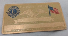 Lions International US Social Security Metal Card Tag NOS VTG Perma Products​