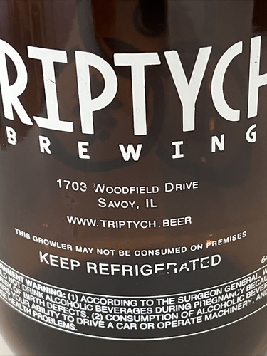 TRIPTYCHE Brewing Beer Growler Empty Bottle 64 FL OZ Glass Jug Savoy, Illinois - Picture 7 of 24