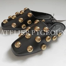 NWT H&M A/W 2024 Embellished Coated Mules Black/Gold-colored Sizes US 6, 7, 8, 9