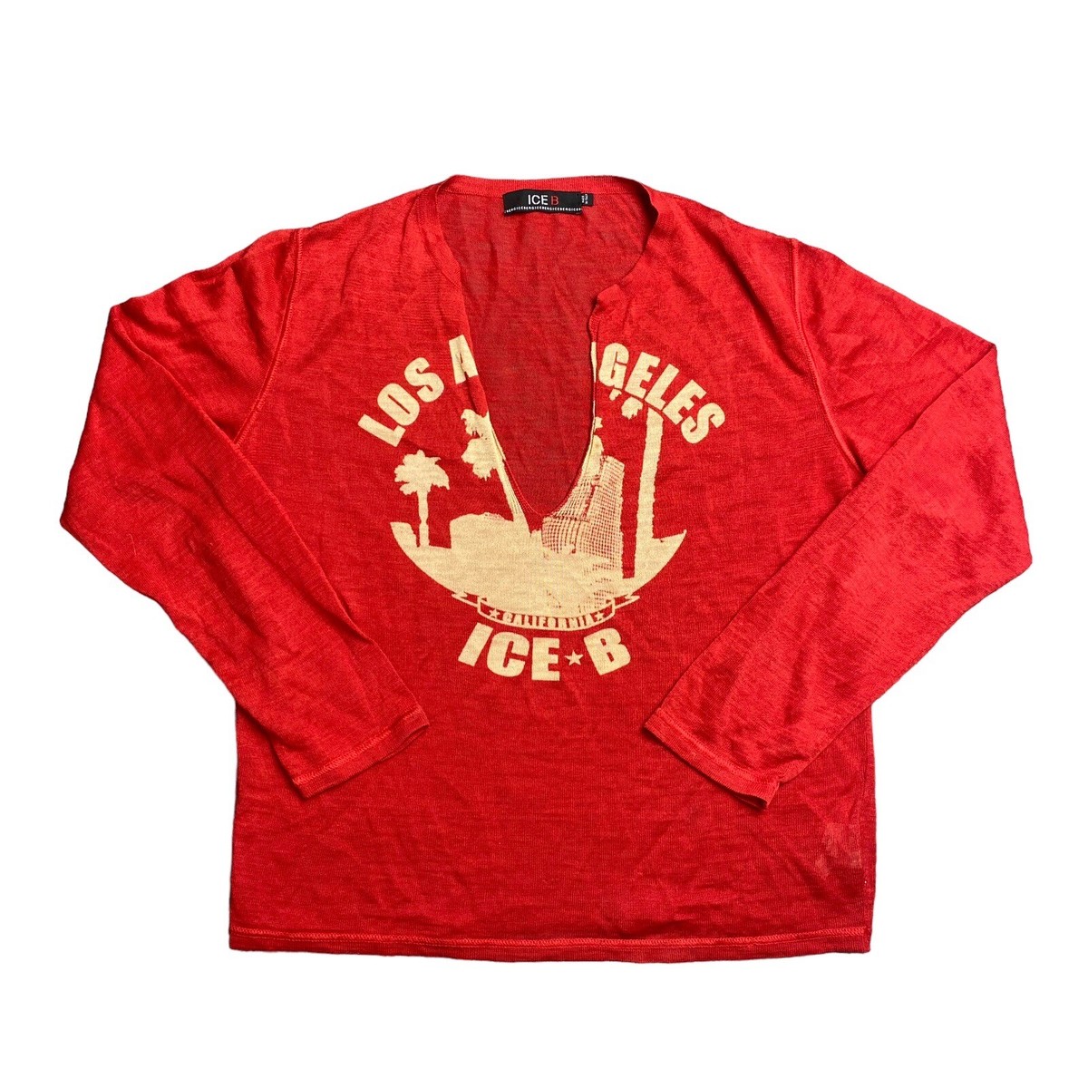 Iceberg Los Angeles Vintage Ice B Long V Neck LS Shirt Made in 