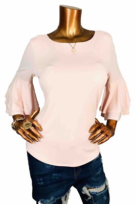 Context M Top Stretch Blush 3/4 Bell Sleeves Sexy Blouse Bit Heavy Lord & Taylor