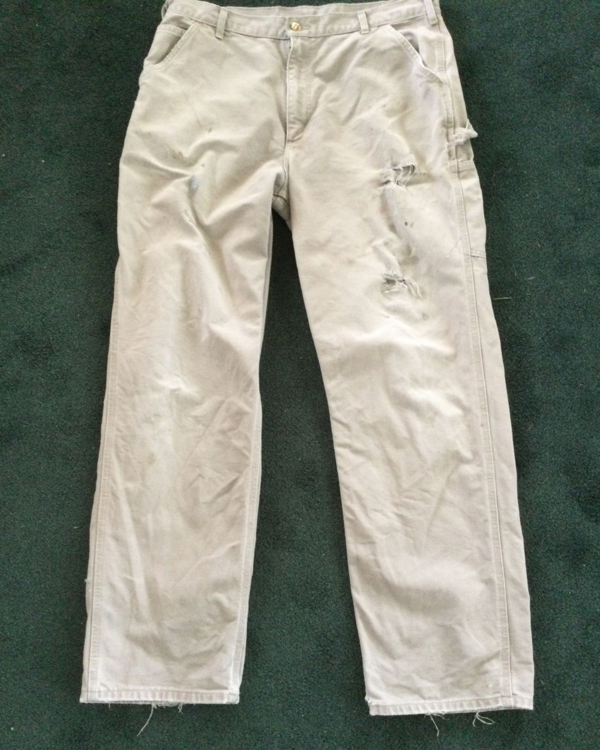 Carhartt Pants Men 38X34 Khaki Relax Fit Carpenter Work Canvas Distressed Grunge thumbnail 4