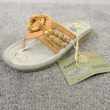 Earth Shoe Sandals Womens Size 5 Comfort Shoes Logan Brown Leather Beaded Thong