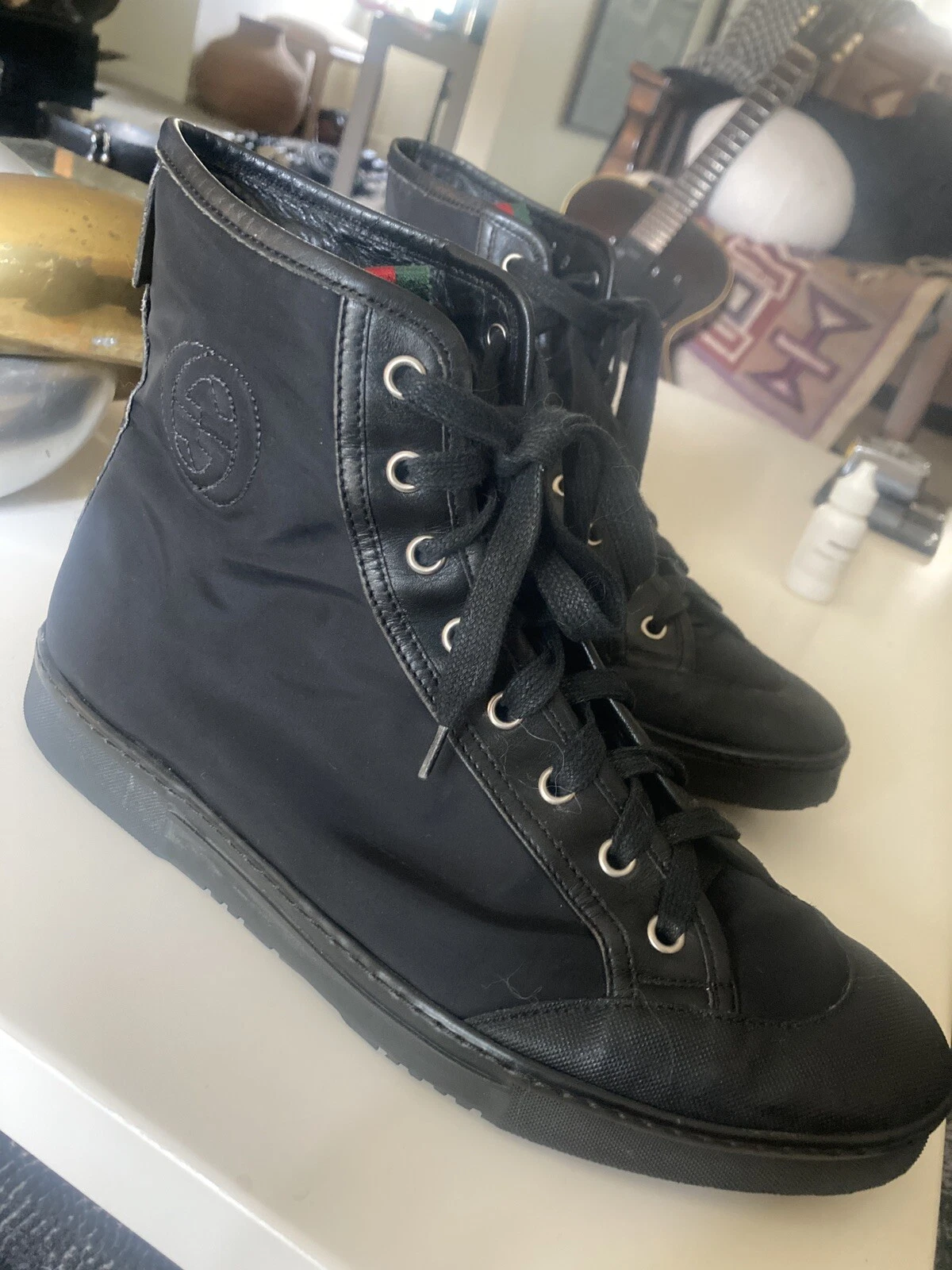 Gucci Baskets montantes noires homme imbriquées G noir unisexe 8,5