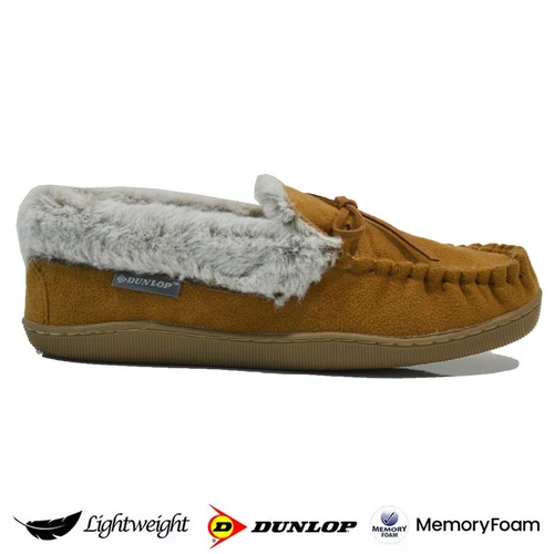 LADIES DUNLOP MEMORY FOAM SHEEPSKIN SLIPPERS WINTER WARM COMFORT MOCCASIN SHOES - Picture 12 of 29
