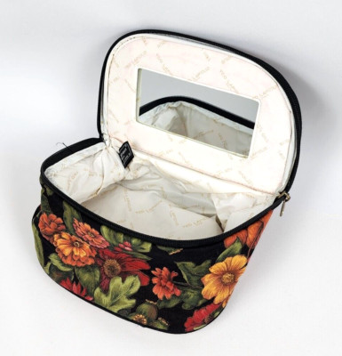 Ted Lapidus Floral Flower Travel Case Cosmetic Bag Lined With mirror