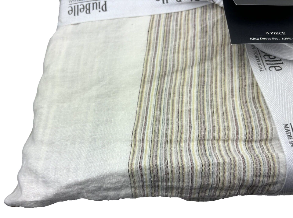 Juego de edredón PiuBelle Portugal KING a rayas 100 % algodón Shabby Chic Foto 3 de 4