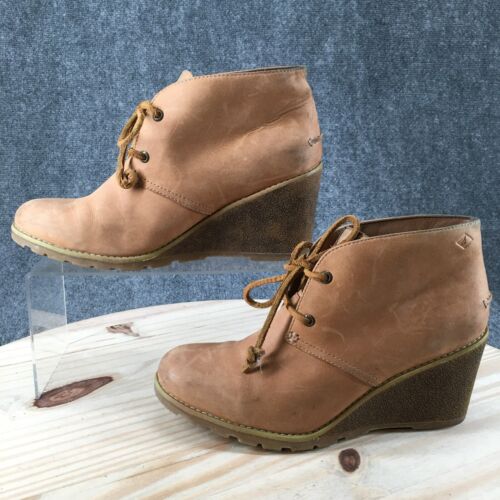 Sperry Top Sider Boots Womens 8.5 M Ankle Booties Beige Leather Wedge STS80147 - Picture 2 of 18