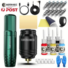 Wormhole Tattoo Machine Kit Wireless Rotary Motor Pen Gun Color Inks Needle Set
