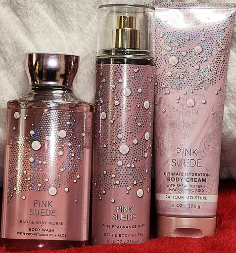 Bath & Body Works Pink Suede 3 Piece Set Lot