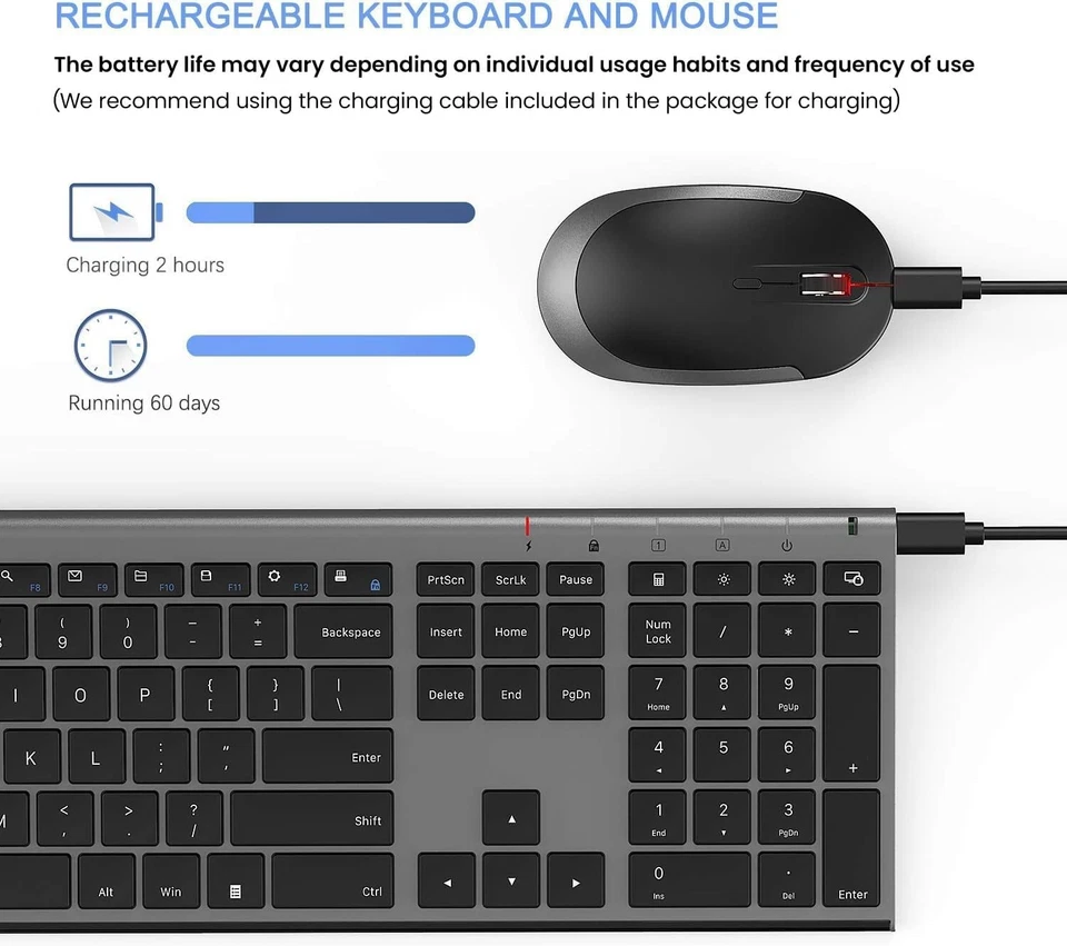Bluetooth Keyboard Mouse, Multi-Device Wireless,  Dual, Slim, Rechargeable GRAY - Image 3 of 4
