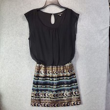 AS U WISH Mini Dress Womens Small Black Sequin Boho Glam New Years Eve Party Y2K