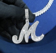 2 Ct VVS1 Natural Moissanite Initial Letter M Men's Pendant 925 Sterling Silver