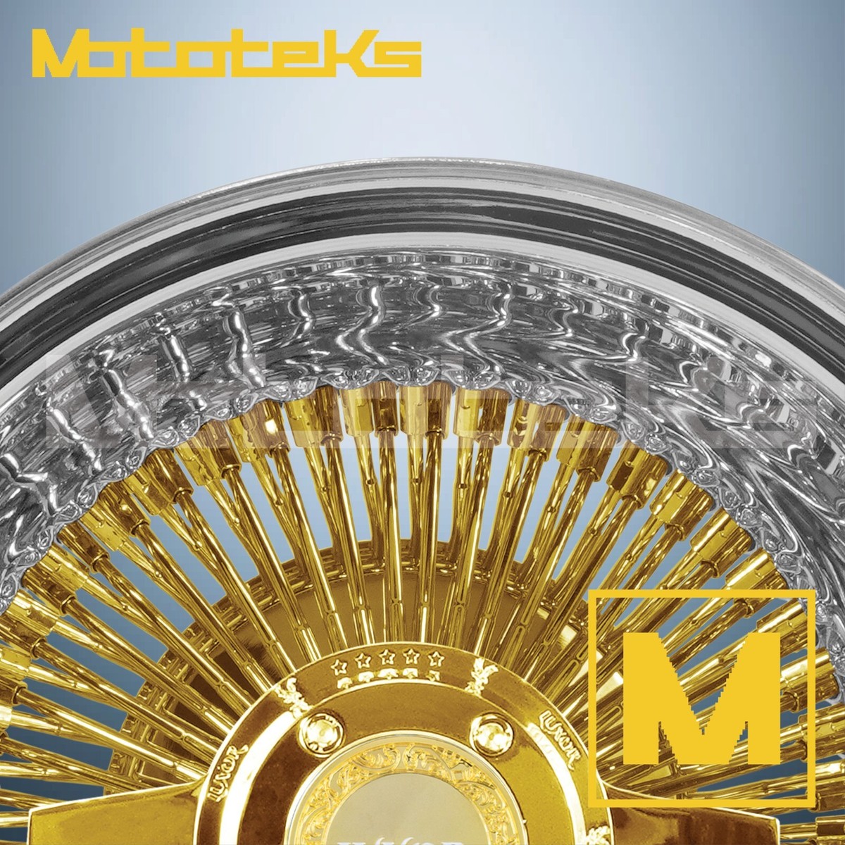 17X9 LUXOR WIRE WHEELS 100 STRAIGHT REV RIMS 24K CENTER GOLD