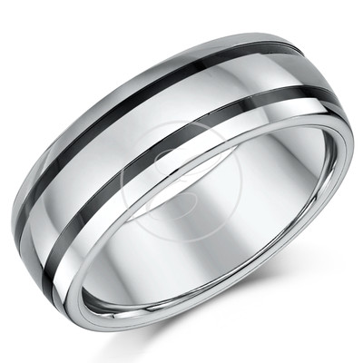 8 mm Herren Wolfram & Keramik gestreift Ehering Band