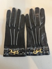 Coach Black Leather Women's Gloves, Gold Buckle Accent