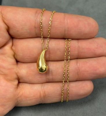 Massive 14k Gelbgold Träne italienischer Anhänger Halskette 18 Zoll - brandneu