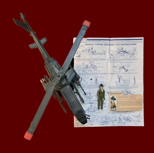 1983 GI Joe Dragonfly Helicopter Complete Wild Bill, Instructions & File Card