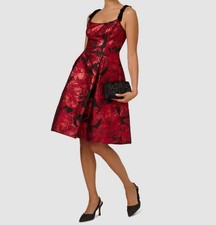 Adrianna Papell Womens Red Metallic Floral Jacquard Bow-Strap Dress Size 10