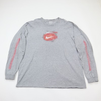 Vtg Y2K GraphicNike Swoosh T-Shirt Mens XL Gray Center Swoosh Distress Grunge