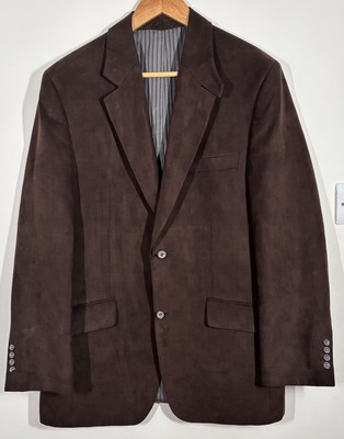 MARIO BARUTTI Sport Coat Mens 44R Brown Plaid Stand Collar Fastening