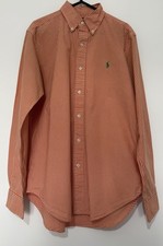 Polo Ralph Lauren Mens Orange Gingham Check Shirt Long Sleeve L 22" PTP Cotton