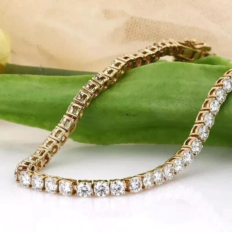 Brazalete de tenis redondo de diamantes naturales de oro amarillo de 14 quilates de 6,60 quilates para mujer Foto 3 de 4