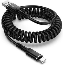 USB to USB C Coiled Cable Fast Charging 6FT, Retractable USB C Car Charger Cable