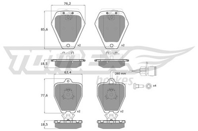 TOMEX Brakes Bremsbelagsatz Scheibenbremse TX 12-26 für AUDI A8 D2 4D2 4D8 A6 C4