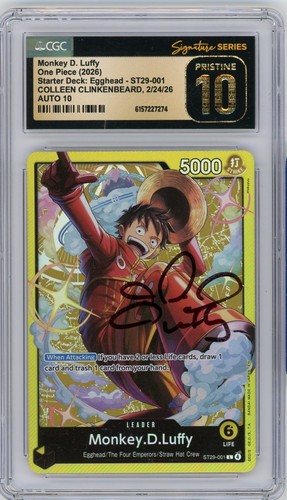 CGC Pristine 10 Auto 10 Colleen Clinkenbeard Monkey.D.Luffy ST29-001 Egghead