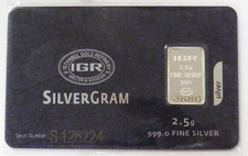 IGR 2.5 GRAMS 999 FINE SILVER BAR IN COA ORIGINAL CARD ASSAY COA SILVER REVERSE