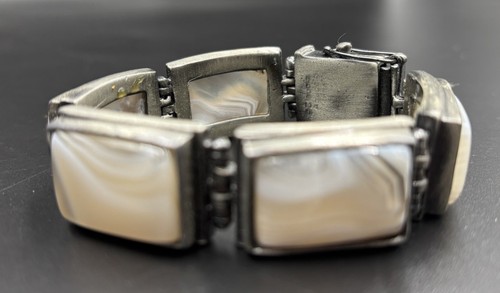 Vintage Agate Silver Chunky Bracelet Rare - Picture 2 of 10