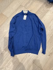 Peter Millar Crown Soft Mens XL Blue 1/4 Zip Pullover Pima Silk Cashmere