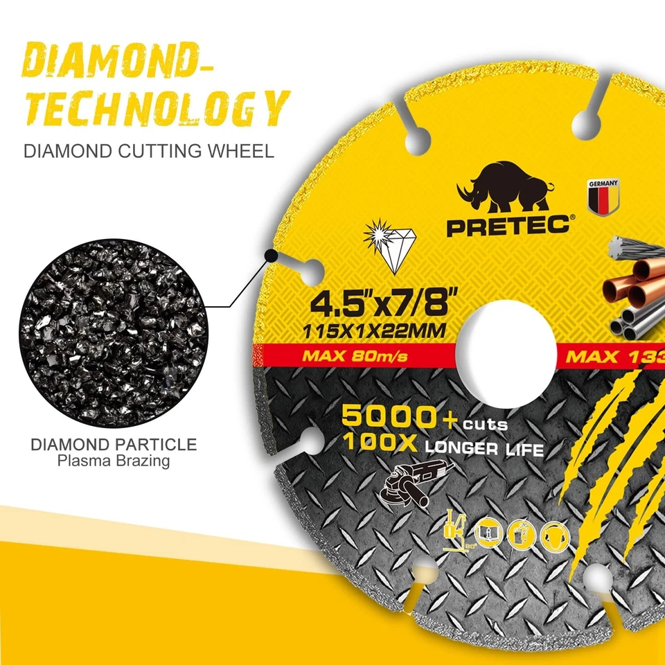 Rueda de corte de diamante de 4 1/2 pulgadas de corte de metal con 5000+ cortes en barras de refuerzo - Paquete de 3 Foto 3 de 4