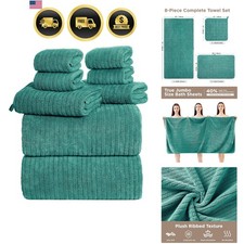 Juego de toallas de baño de microfibra de gran tamaño suave secado rápido 8 piezas verde azulado