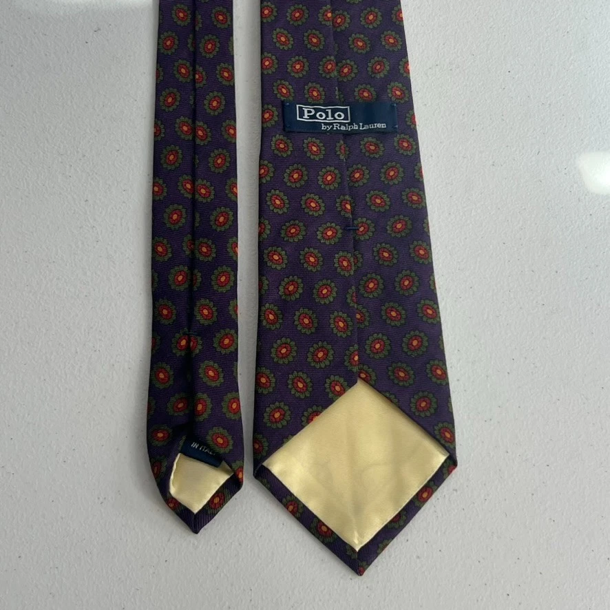 Corbata Polo by Ralph Lauren Hombre 57" Azul Marino Floral 100% Lana Hecha a Mano en Italia Foto 2 de 4