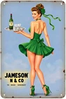 Jameson Girl Tin Sign Vintage Irish Whiskey Metal Sign Print, 8 x 12 Inch