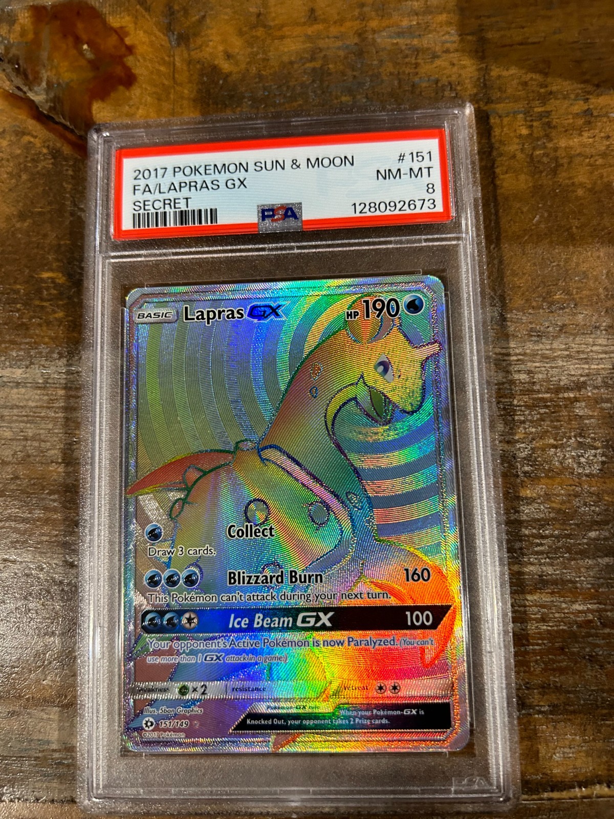 POKEMON 2017 Sun Moon Secret Full Art LAPRAS GX #151 PSA 8 RARE