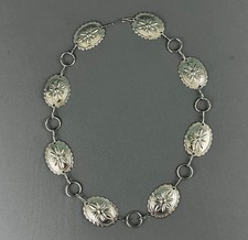 Floral Oval Concha Concho Womens Chain Belt Silver Tone Metal Western 34 in