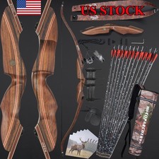 RH 60" Archery Takedown Recurve Bow 25-60lbs Carbon Arrows Set Shooting Hunting