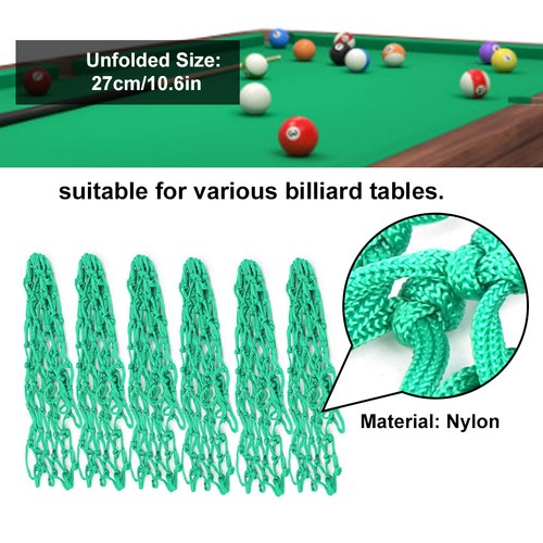6pcs Green Billiards Mesh Pockets Nylon Net Bag Replacement FA - Foto 4 di 21